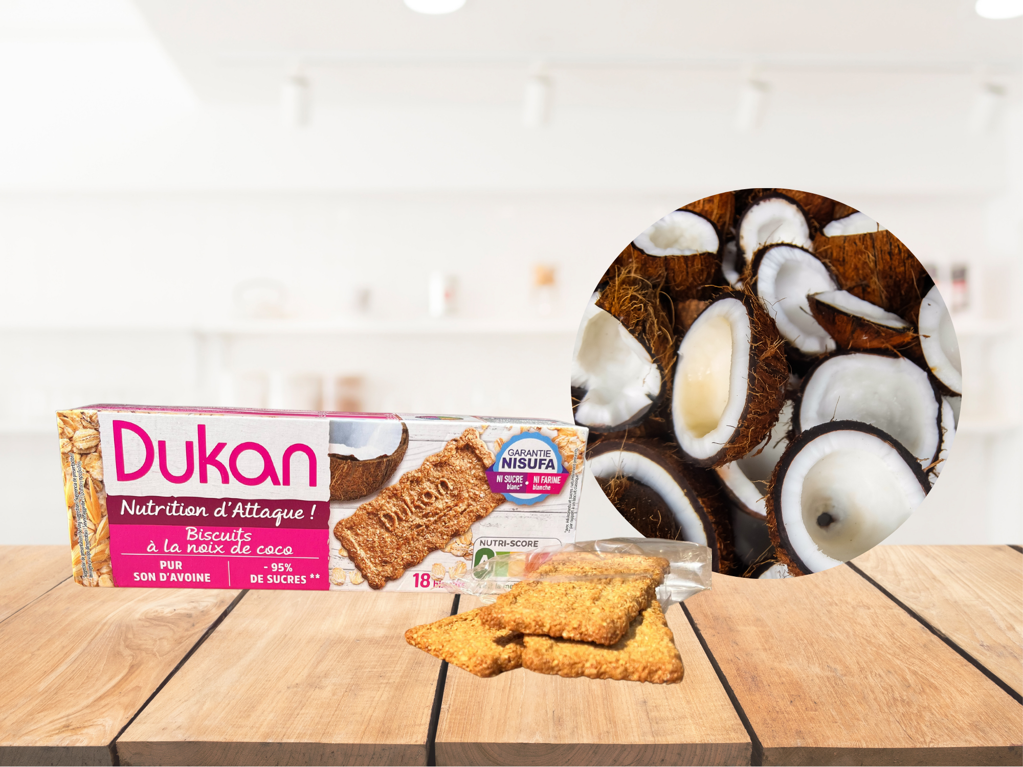 Biscuits à la noix de coco 225g<BR><B> Prix en baisse -2%</B>