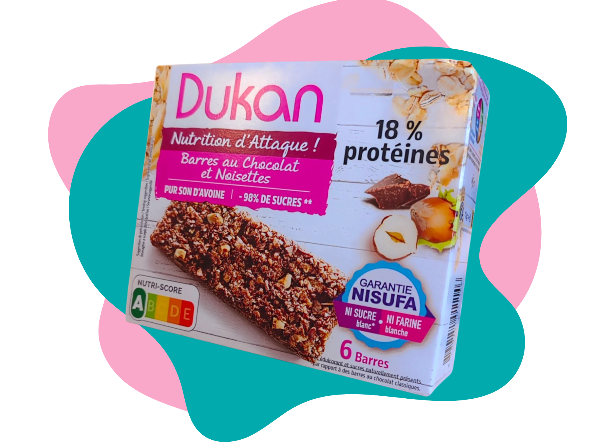 Barres au chocolat et noisettes (6 barres x 25g l'unité)<BR> <B>Prix en baisse -7%</B>