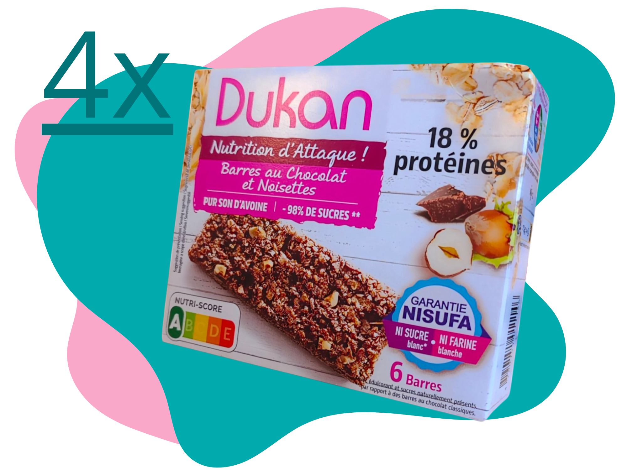 Lot de 4 barres au chocolat et noisettes<BR><B>Prix en baisse -7%</B>