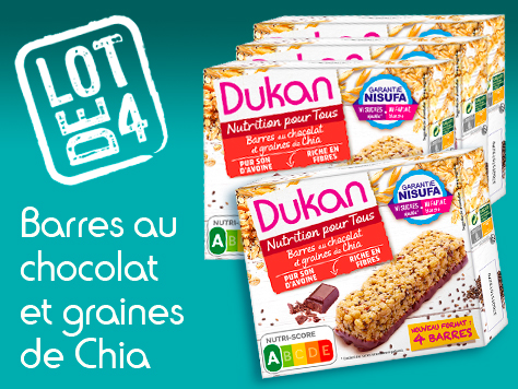 Lot de 4 barres au de chocolat et graines de chia<BR><B>Prix en baisse -4%</B>