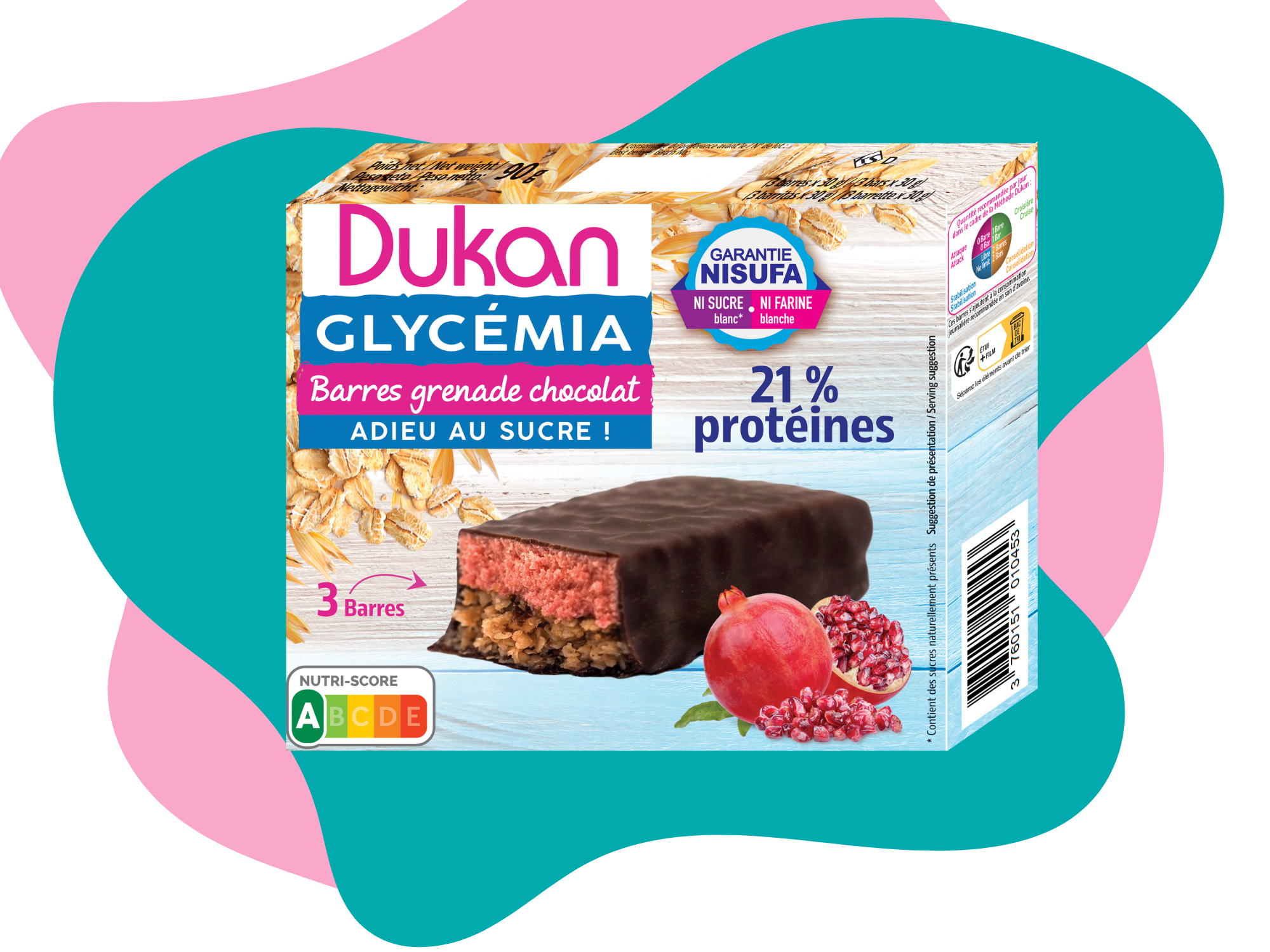 Dukan barres grenade et chocolat  Glycémia (3x30g l'unité)