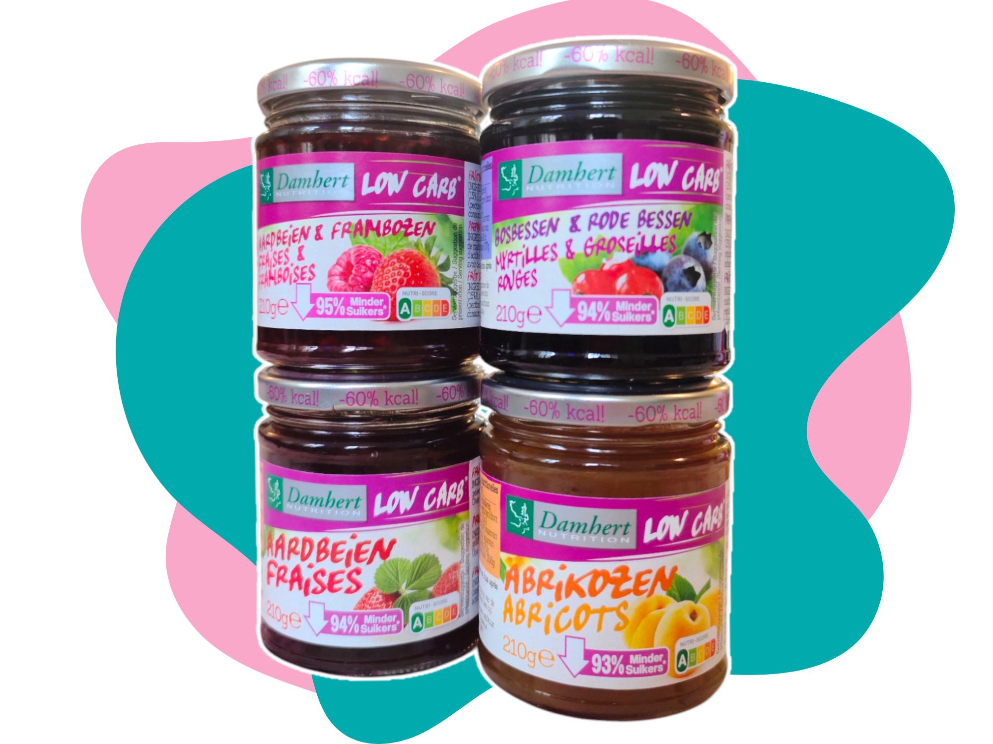 LOW CARB ASSORTIMENT DE 4 CONFITURES FRAISE-ABRICOT-MYRTILLE-FRAISE/FRAMBOISE